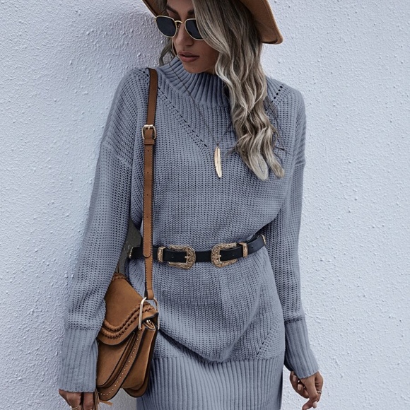 fall autumn high neck sweater dress - IVORY - Picture 4 of 11